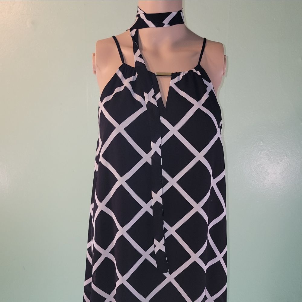 Tahari black and white stripped stap dress